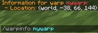 Captura oficial del comando warpinfo de EssentialsX en Minecraft