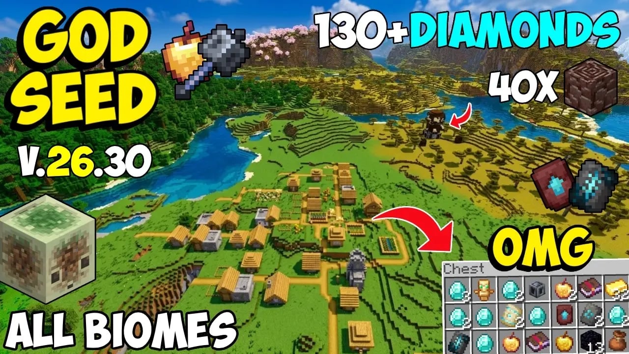 Seed 1555494347652201185 with a five-blacksmith village