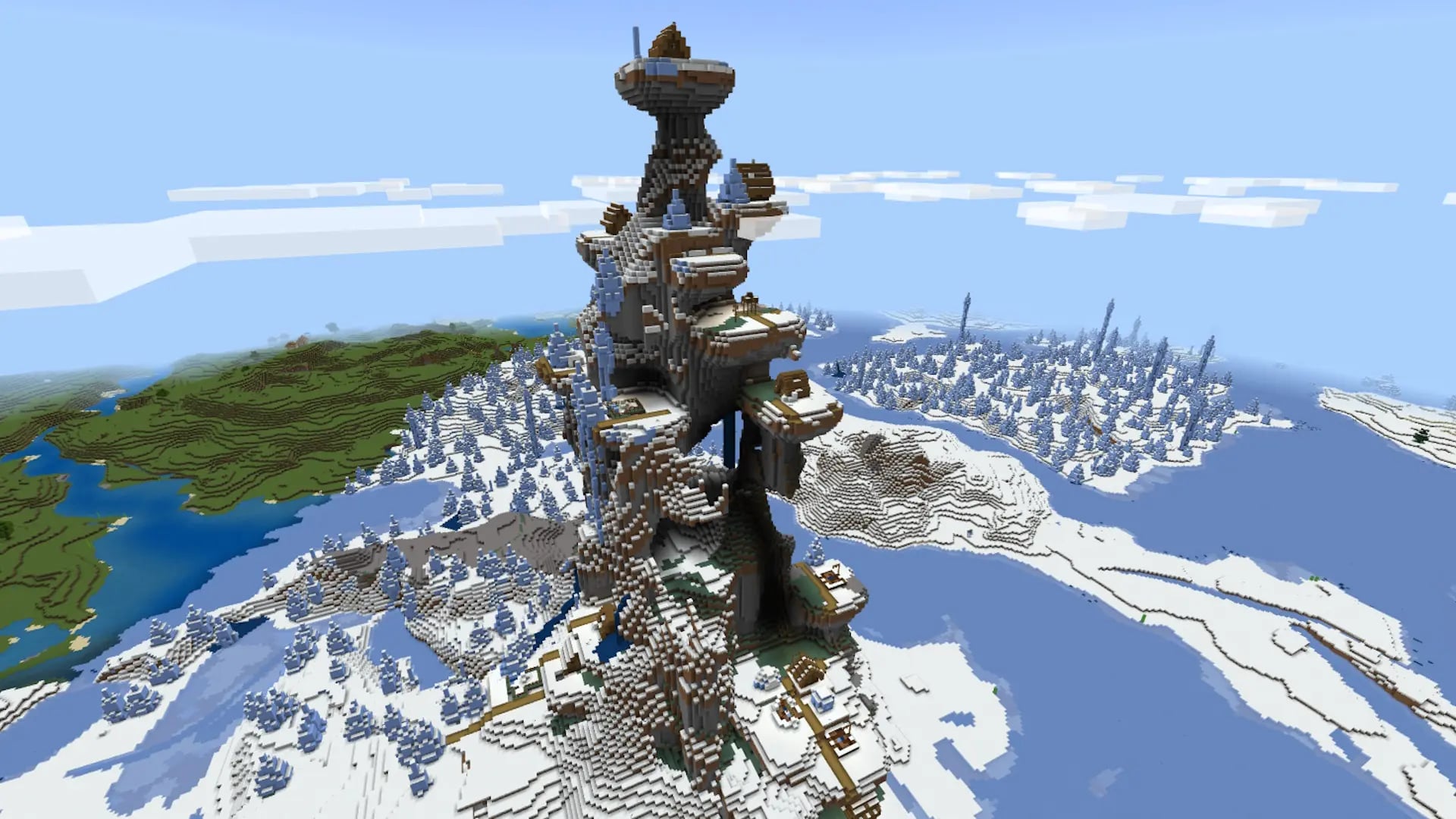 Seed 7226627000711902118 with a village sprawling across an icy mountain