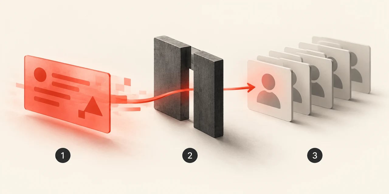Concept illustration of a credential passing insufficient validation and being associated with the wrong account