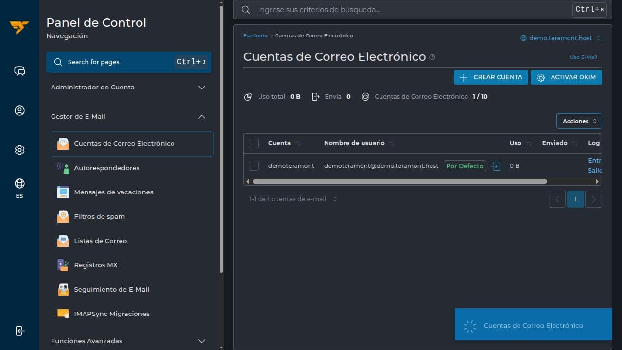 Gestión real de correo en DirectAdmin