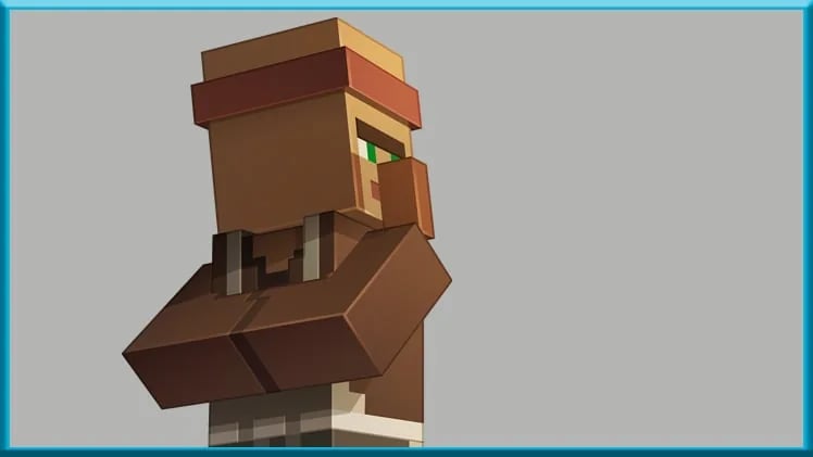Aldeano carnicero de Minecraft con cinta roja y delantal claro