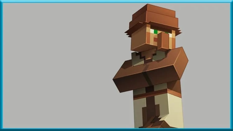 Aldeano flechero de Minecraft con sombrero decorado con una pluma
