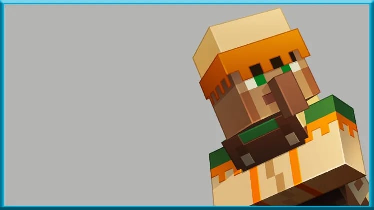 Aldeano albañil de Minecraft con cinta naranja y delantal claro