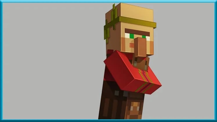 Aldeano herrero de herramientas de Minecraft con delantal oscuro y ropa roja